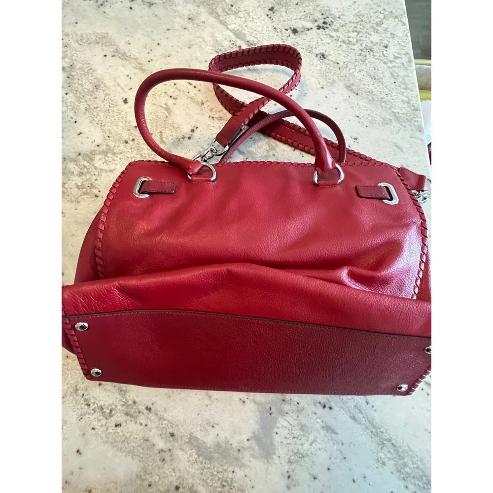 Michael Kors Hamilton Whipped Tote Satchel Red Leather Purse Bag Handbag